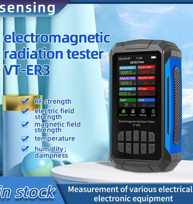 VT-ER3 5-in-1 Electromagnetic Radiation Tester Comprehensive Radio Frequency Electric Field Magnetic Field Strength Temperature Humidity Tester with Customizable Settings