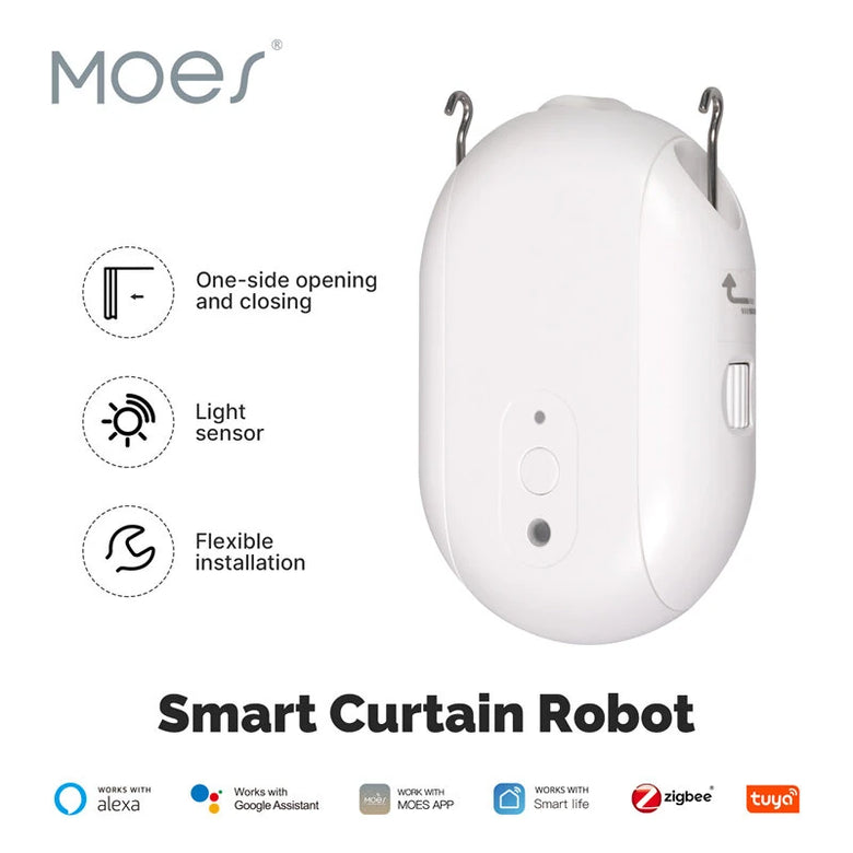 MOES Tuya BLE ZigBe Smart Electric Curtain Robot Timing Auto Opener Closer Light Sensor App Remote Control Support Alexa Google Home