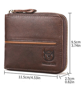 BULLCAPTAIN Men's Genuine Leather Wallet Horizontal Zipper Multi-card Design Business Card Holder Driver's License Money Clip