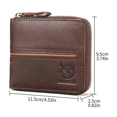 BULLCAPTAIN Men's Genuine Leather Wallet Horizontal Zipper Multi-card Design Business Card Holder Driver's License Money Clip