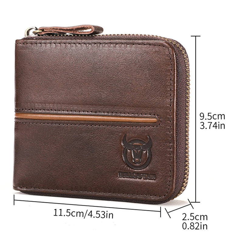 BULLCAPTAIN Men's Genuine Leather Wallet Horizontal Zipper Multi-card Design Business Card Holder Driver's License Money Clip
