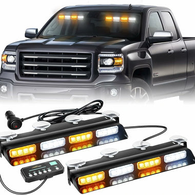 Front/Rear Windshield Interior Emergency Driving Strobe Light Safety Flashing Warning Danger Split Light Strip with Suction Cup for Construction Vehicles Truck