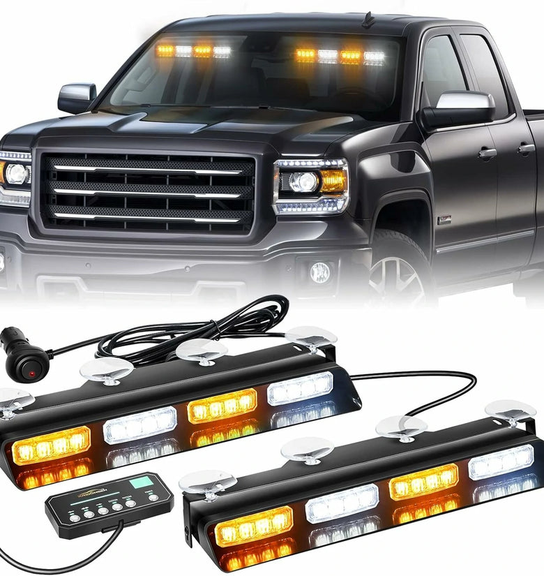 Front/Rear Windshield Interior Emergency Driving Strobe Light Safety Flashing Warning Danger Split Light Strip with Suction Cup for Construction Vehicles Truck