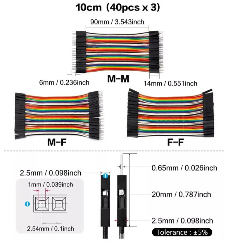 40 Pin Jumper Cable Male to Female/Male to Male/Female to Female 10cm 20cm 30cm Nickel Plated Copper Rainbow Color Wires
