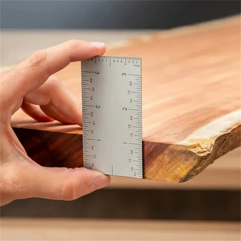Stainless Steel Square Edge Ruler Compact Measuring Tool 8.9 x 5 cm Portable Metric and Inch Markings Professional Precision