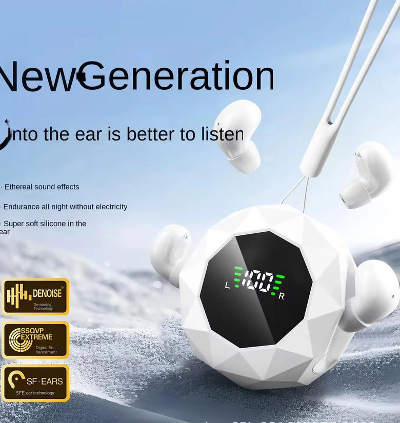 TWS Sleeping Earbuds Wireless bluetooth V6.0 Earphone Panoramic Surround Sound LED Digital Display In-ear Sports Headphone with Lanyard