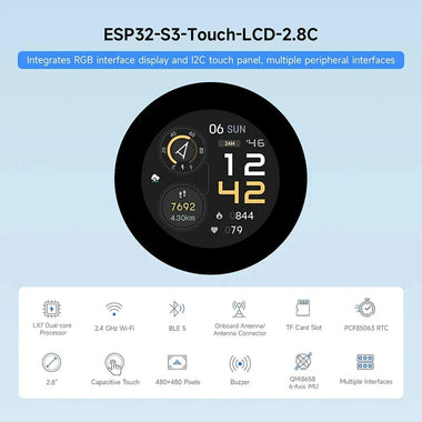 ESP32-S3 2.8 inch IPS Touchscreen LCD Development Board Dual-Core Processor Wi-Fi Bluetooth BLE 5 I2C Interface 480x480 Resolution