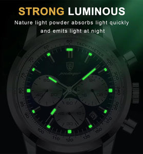 POEDAGAR Luxury Men's Business Casual Quartz Watch Luminous Waterproof Date Week Fashion Tonneau Case Stainless Steel Wristwatch