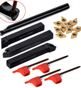 10pcs DCMT070204 Carbide Inserts with 4pcs 12mm Lathe Boring Bar Turning Tool Holder