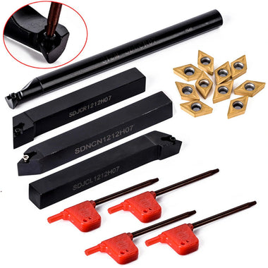 10pcs DCMT070204 Carbide Inserts with 4pcs 12mm Lathe Boring Bar Turning Tool Holder