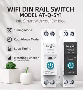 Tongou Tuya WiFi Smart Circuit Breaker Switch with Metering 32A-63A 90V-240V Remote Voice Control with App Timer Modes Smart Home Automation