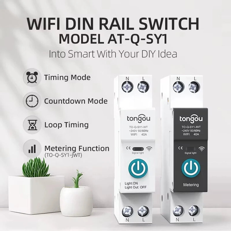 Tongou Tuya WiFi Smart Circuit Breaker Switch with Metering 32A-63A 90V-240V Remote Voice Control with App Timer Modes Smart Home Automation