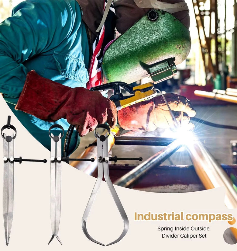 3pcs 8Inch Spring Caliper Set Internal Measuring Type with Flat Legs Carbon Steel Machinist Tool Silver Caliper Metalworking Precision Measurement