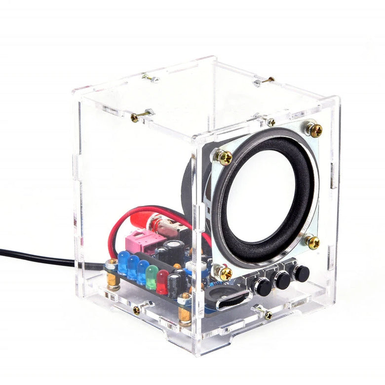 DIY Bluetooth Speaker Kit HU-009 Acrylic Case 5V Power Supply HT6872 Audio Amplifier LED Spectrum Display Wireless and Aux Input Portable Compact Audio System