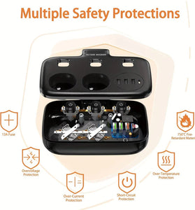 2500W 10A EU Plug Power Strip with 2AC+3USB-A+USB-C Fast Charger Multitap Electrical Wall Socket Extension Cord with On/Off Switch