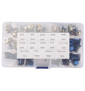 18Pcs/lot 9 Values WH148 Potentiometer B1K 2K 5K 10K 20K 50K 100K 250k 500K 1M ohm Linear Rotary Potentiometer with Knobs
