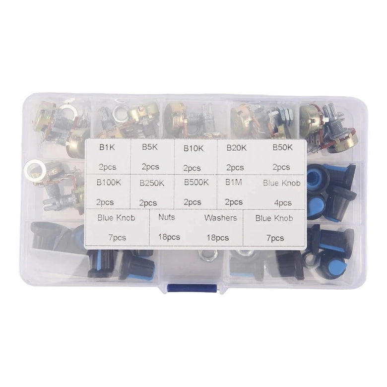 18Pcs/lot 9 Values WH148 Potentiometer B1K 2K 5K 10K 20K 50K 100K 250k 500K 1M ohm Linear Rotary Potentiometer with Knobs