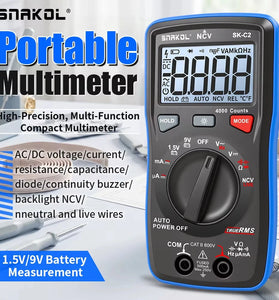 SNAKOL SK-C1 SK-C2 Digital Multimeter 600V 2000 Counts/4000 Counts AC/DC Voltmeter Ammeter Ohmmeter Electrical Tester Meter With NCV Backlight Continuity Live Wire Test