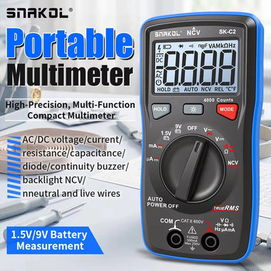 SNAKOL SK-C1 SK-C2 Digital Multimeter 600V 2000 Counts/4000 Counts AC/DC Voltmeter Ammeter Ohmmeter Electrical Tester Meter With NCV Backlight Continuity Live Wire Test