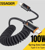 ESSAGER ES-X66 3A/5A 60W/100W Type-C to Type-C Spring Data Cable PD3.0 QC4.0/3.0 FCP Fast Charging Data Transmission Tin-plated Copper Core Line 1.2M/1.8M Long for iPhone 16 16 Pro 15 15Pro Max for Xiaomi 15pro for Samsung Galaxy S25 Ultra