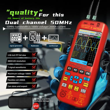 BSIDE O9 2*50MHZ Dual Channel 3in1 Oscilloscope Multimeter Signal Source 3.98inch TFT Display Oscope Meter Handheld Oscilloscope 250MSa/s Sampling Rate with Waveform Save and View Function