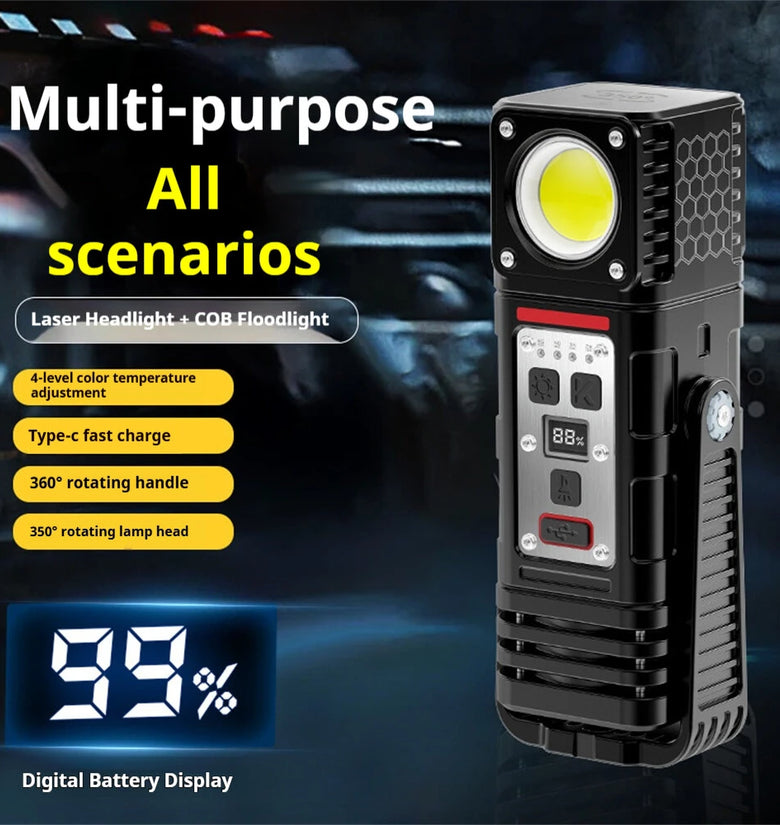 Bikight 3000LM 800M COB Flashlight Ajustable Angle USB Rechargeable Powerful Lamp with 8000mAh 21700 Battery Outdoors Portable Magnet Mini Work Light For Hiking Camping Working