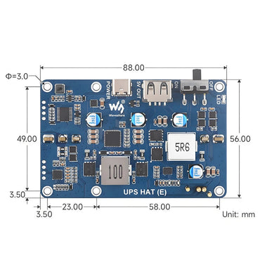 UPS HAT E Uninterruptible Power Supply Module for Raspberry Pi 5/4B/3B+ 5V 6A Output Type-C Fast Charging I2C Real-Time Monitoring