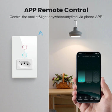 Brazil Standard Tuya Zigbee3.0 Smart Wall Light Switch with Socket 4X2 Glass Panel Light Switch Smart Life Voice Control Via Alexa Google Home