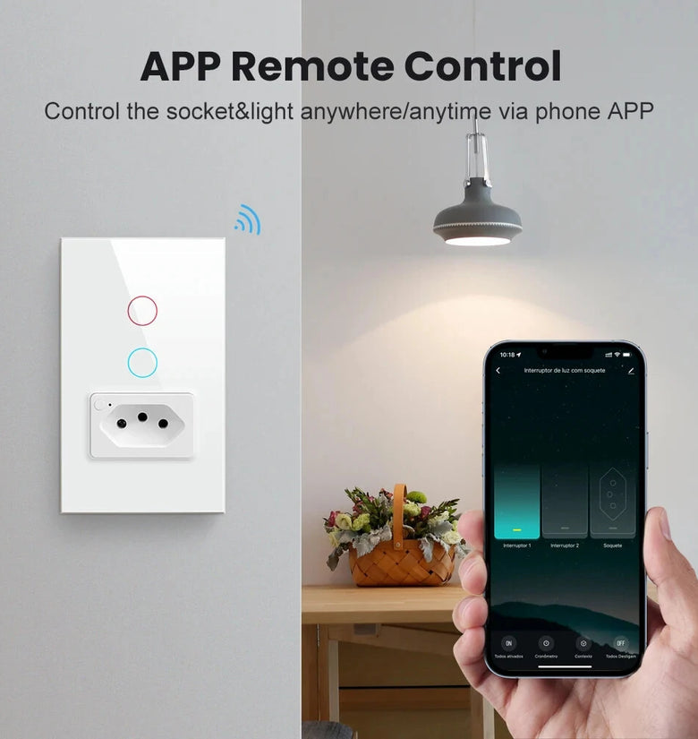 Brazil Standard Tuya Zigbee3.0 Smart Wall Light Switch with Socket 4X2 Glass Panel Light Switch Smart Life Voice Control Via Alexa Google Home