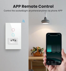 Brazil Standard Tuya Zigbee3.0 Smart Wall Light Switch with Socket 4X2 Glass Panel Light Switch Smart Life Voice Control Via Alexa Google Home