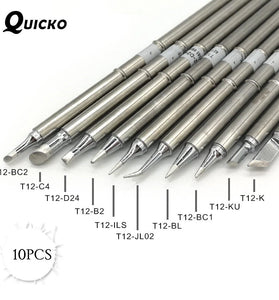 QUICKO T12 Series 10 Piece Soldering Iron Tip Set for 942 Soldering Station High Quality Rapid Heating Precision Tips