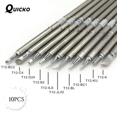 QUICKO T12 Series 10 Piece Soldering Iron Tip Set for 942 Soldering Station High Quality Rapid Heating Precision Tips