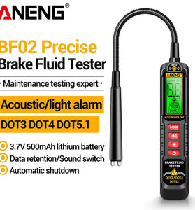 ANENG BF02 Brake Fluid Tester Fast Moisture Analysis for DOT3 DOT4 DOT5.1 Built-in Flashlight LCD Display Rechargeable Battery Accurate Results Automotive Tool