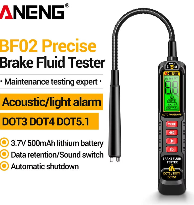ANENG BF02 Brake Fluid Tester Fast Moisture Analysis for DOT3 DOT4 DOT5.1 Built-in Flashlight LCD Display Rechargeable Battery Accurate Results Automotive Tool
