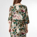 Allover Flower Leaves Print V-neck 3/4 Sleeve Dress