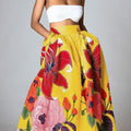 Women Floral Print Casual Elastic High Waisted Holiday Maxi Skirts With Pocket