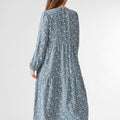 Allover Floral Print Button Front V-neck Long Sleeve Dress