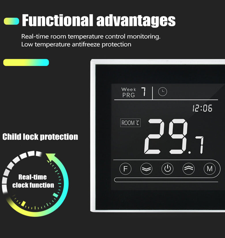 MINCO HEAT MK70GB-W AC95~240V WIFI Thermostat for Electric Floor Heating Touch Screen Temperature Controller Work with Alexa Google Home