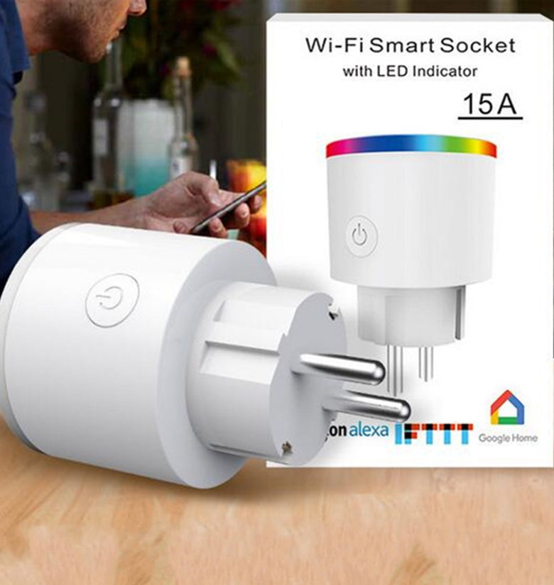 AC100-240V 16A WiFi APP Monitoring Timer Smart EU Plug Socket With Night Light Support Alexa Google