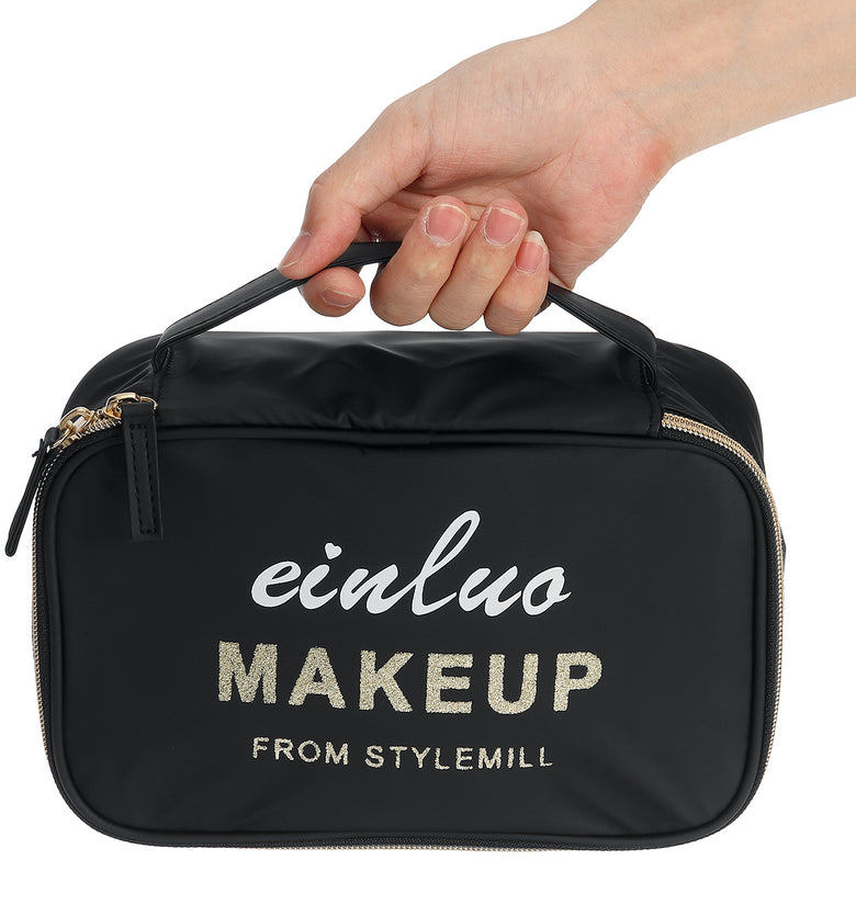 Travel Large Capacity Cosmetic Bag Case Organizer Pouch with Mesh Bag Brush Holder Make Up Toiletry Bags for Women