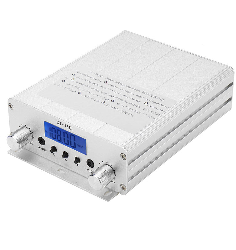 ST-15B 1.5W/15W FM Broadcast Transmitter Stereo PLL FM Radio Broadcast Station with 87MHz-108MHz