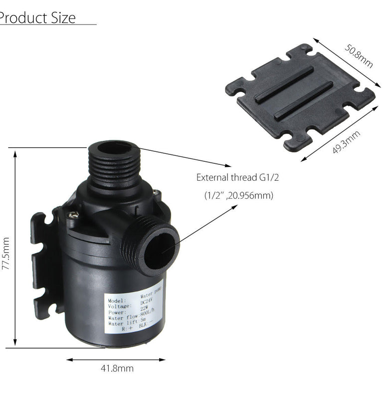 DC 24V 800L/H 19W 5m Lift Mini Quiet Brushless Motor Submersible Water Pump With 4mm Threaded Port