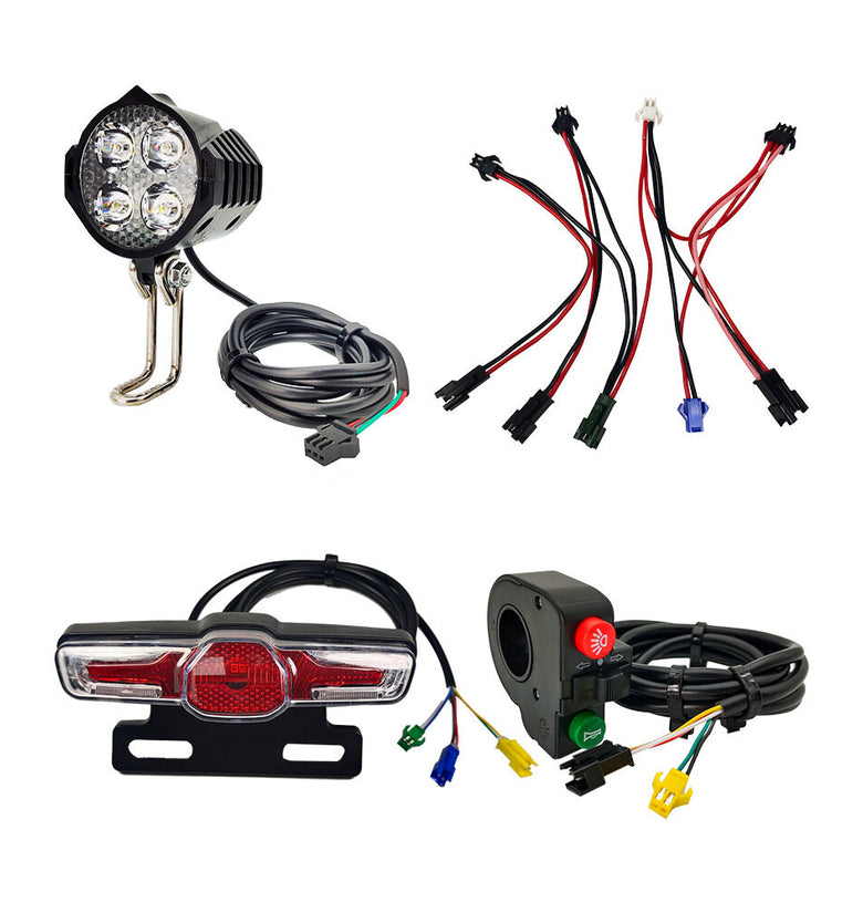 180-220LM 12-60V 2.8W Electric Bike Front Light Warning Tail Light Light Switch Light Group Connection Cables Kits