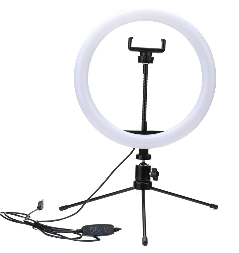 MOHOO 10 inch 3 Color Modes 10 Brightness Levels USB Video Light with 360 Degree Rotation Head Tripod for Tik Tok Youtube Live Streaming