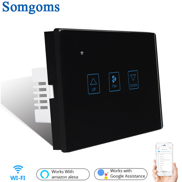 Somgoms Wifi Smart Fan Speed Control Touch Switch US Standard Deluxe Crystal Panel Switch Tuay App Remote Control