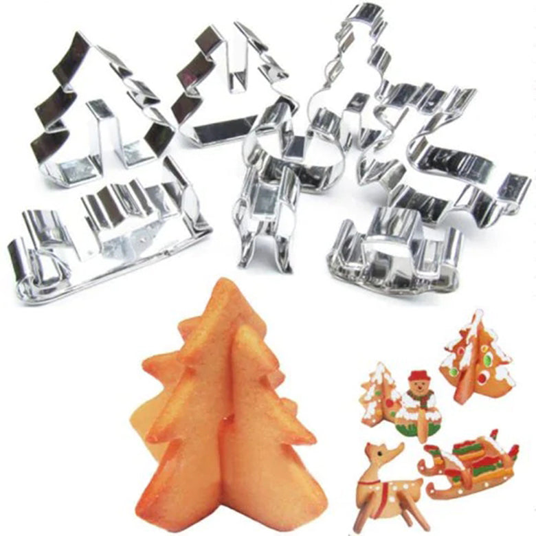 8PCS Hoarding 3D Christmas Scene Cookie Cutter Mold Set Stainless Steel Square Dan Cake Mould Silver