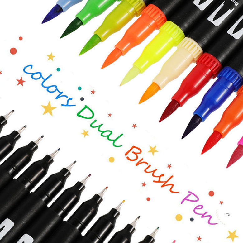 24 Colors Soft Double Head Watercolor Pen Dual Tip Brush Pen Set Hook Line Pen Art Drawing Pen Office School Supplies