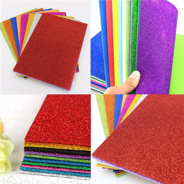 10Pcs 8x12 Inch Adhesive Glitter Paper Card Assorted Colors Scrapbooking Crafts