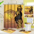 African Girl Bathroom Shower Curtain Toilet Cover Mat Non-Slip Rug Set 180x180cm