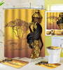 African Girl Bathroom Shower Curtain Toilet Cover Mat Non-Slip Rug Set 180x180cm